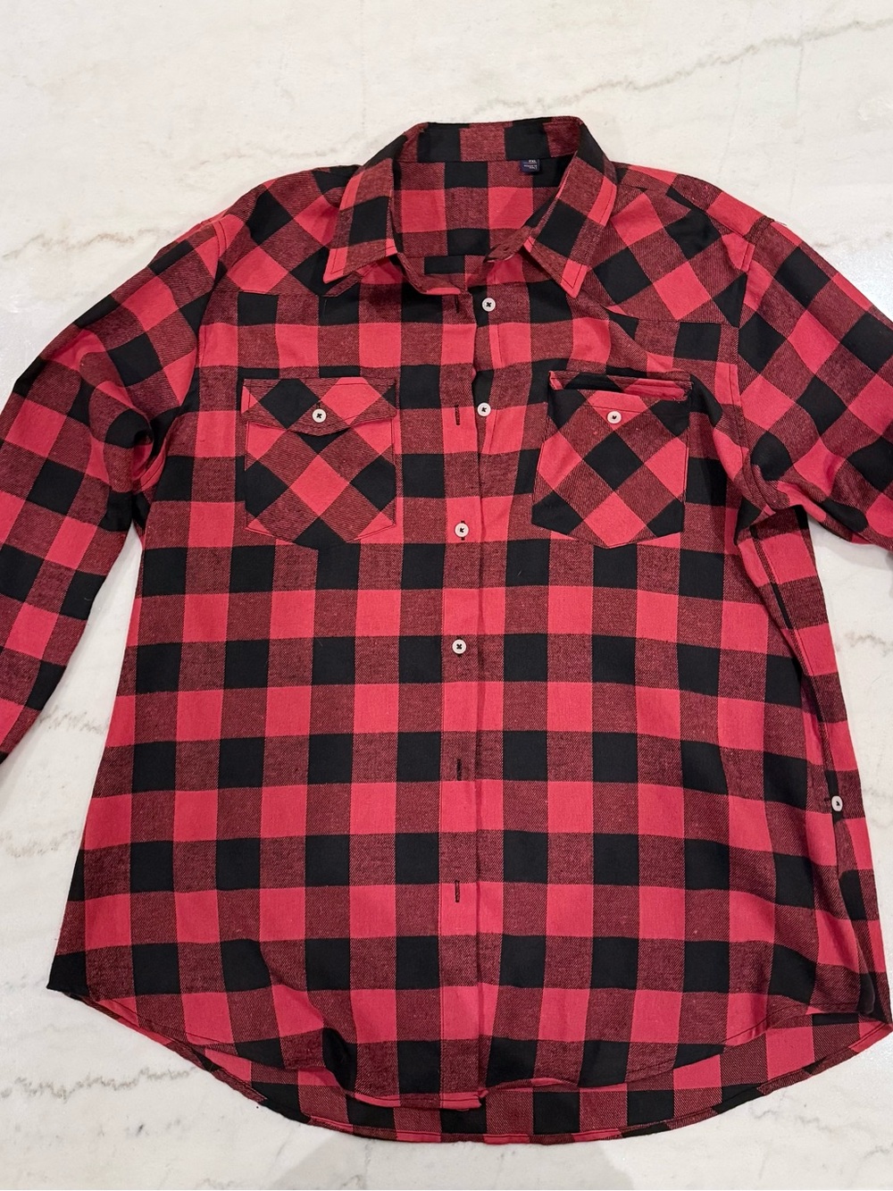 Woman’s Red & Black Buffalo Plaid Button-Up Shirt